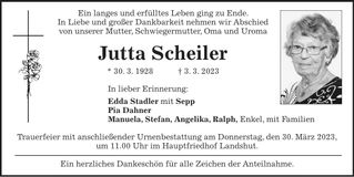 Traueranzeige Jutta Scheiler