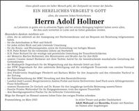 Traueranzeige Adolf Hollmer