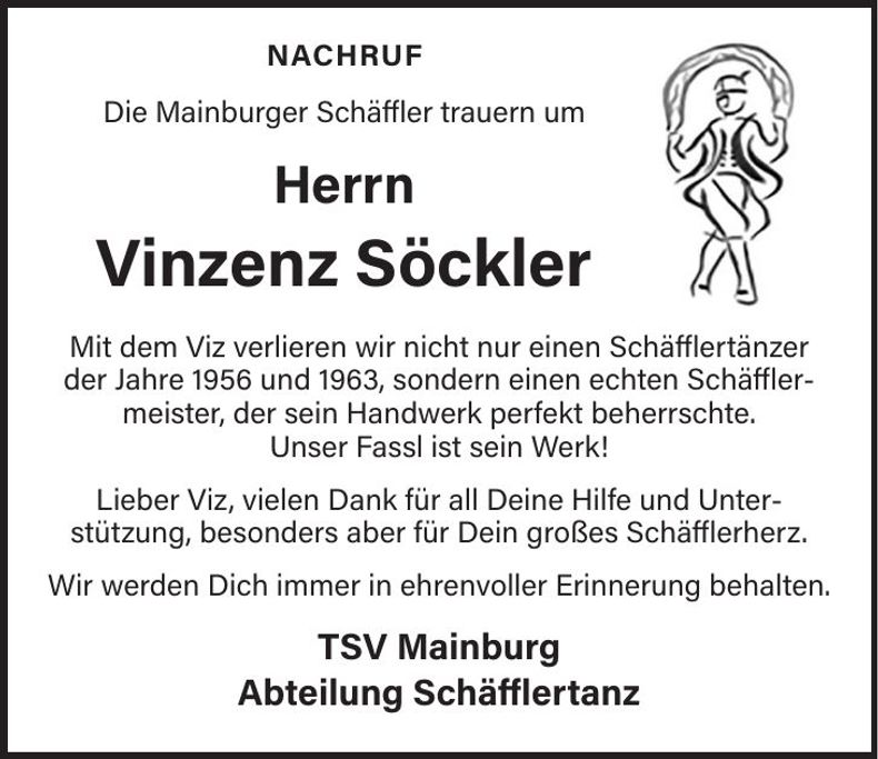 Traueranzeige Vinzenz Söckler