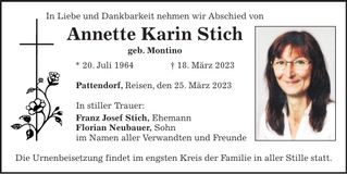 Traueranzeige Annette Karin Stich