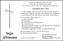 Traueranzeige Inge Altmann