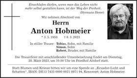 Traueranzeige Anton Hobmeier