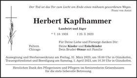 Traueranzeige Herbert Kapfhammer