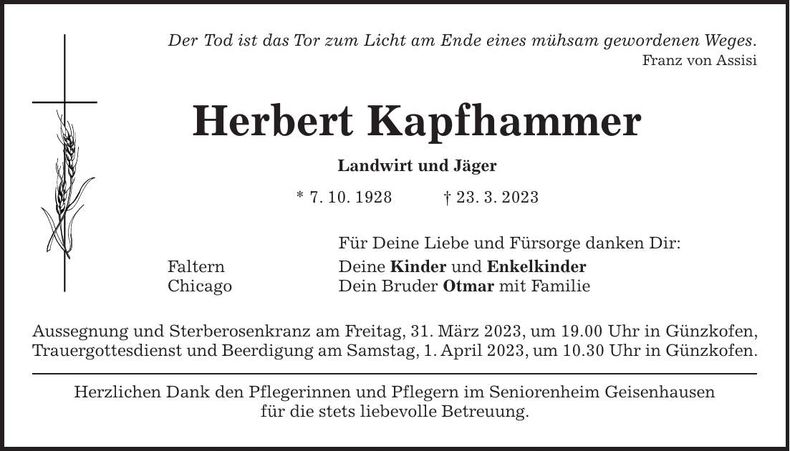 Traueranzeige Herbert Kapfhammer