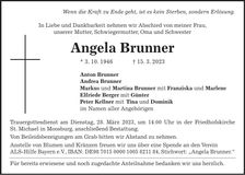 Traueranzeige Angela Brunner