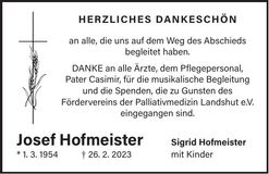 Traueranzeige Josef Hofmeister