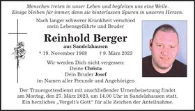 Traueranzeige Reinhold Berger