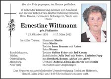 Traueranzeige Wittmann Ernestine