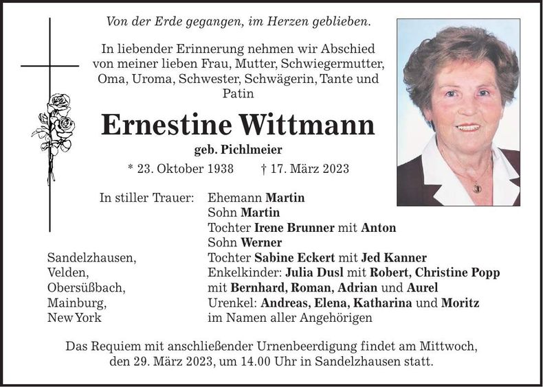Traueranzeige Wittmann Ernestine