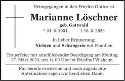 Traueranzeige Marianne Löschner