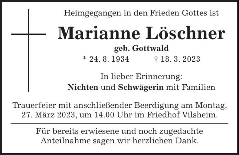 Traueranzeige Marianne Löschner