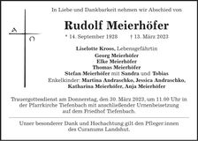 Traueranzeige Rudolf Meierhöfer
