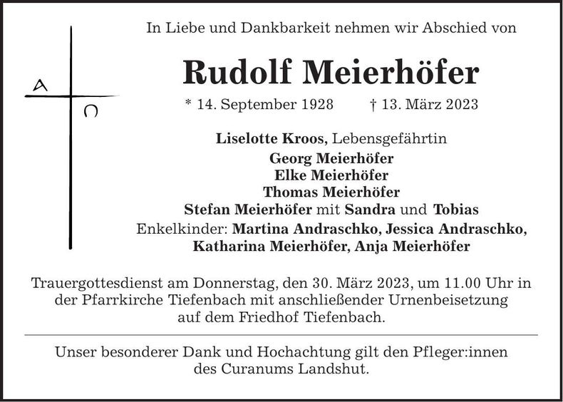 Traueranzeige Rudolf Meierhöfer