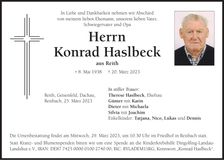 Traueranzeige Konrad Haslbeck