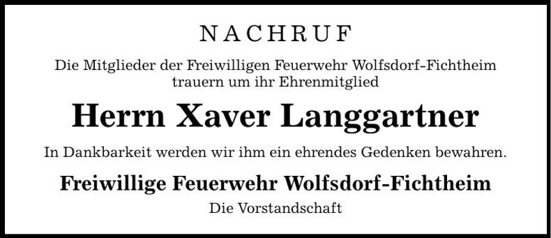 Traueranzeige Xaver Langgartner