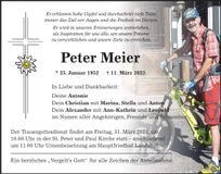 Traueranzeige Peter Meier