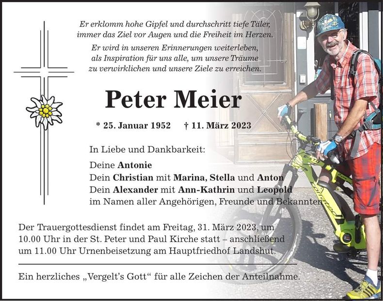 Traueranzeige Peter Meier