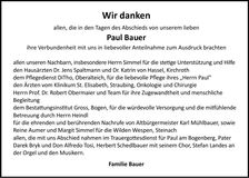 Traueranzeige Paul Bauer