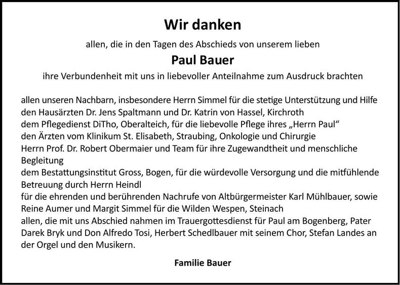 Traueranzeige Paul Bauer