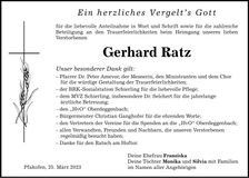 Traueranzeige Gerhard Ratz