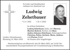 Traueranzeige Ludwig Zehetbauer