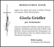 Traueranzeige Gisela Grädler