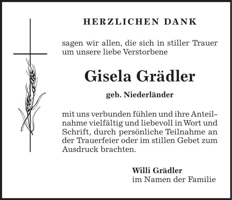Traueranzeige Gisela Grädler