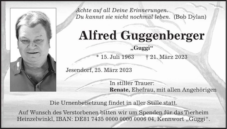 Traueranzeige Alfred Guggenberger