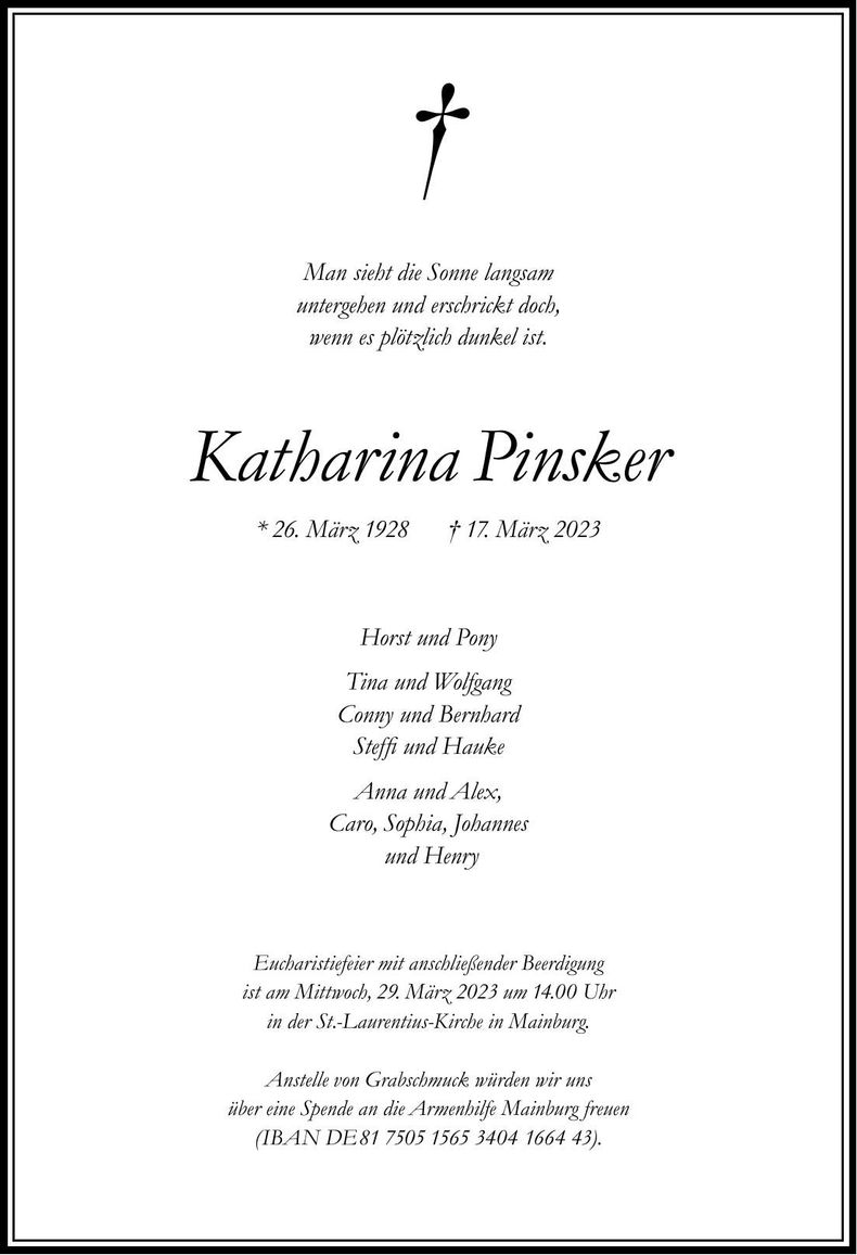 Traueranzeige Katharina Pinsker