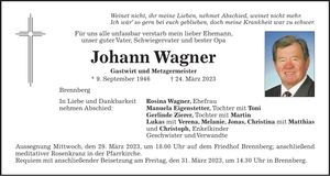 Traueranzeige Johann Wagner