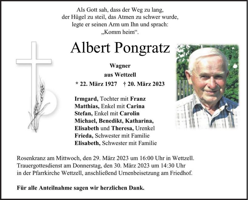 Traueranzeige Albert Pongratz