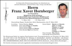 Traueranzeige Franz Xaver Hornberger