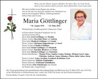 Traueranzeige Maria Göttlinger