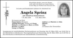 Traueranzeige Angela Sprinz