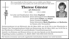 Traueranzeige Therese Gürster