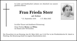 Traueranzeige Frieda Sterr