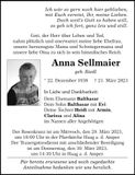 Traueranzeige Anna Sellmaier