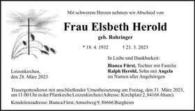 Traueranzeige Elsbeth Herold