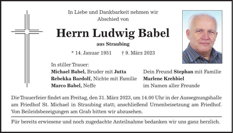 Traueranzeige Ludwig Babel