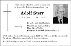 Traueranzeige Adolf Sterr