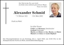 Traueranzeige Alexander Schmid