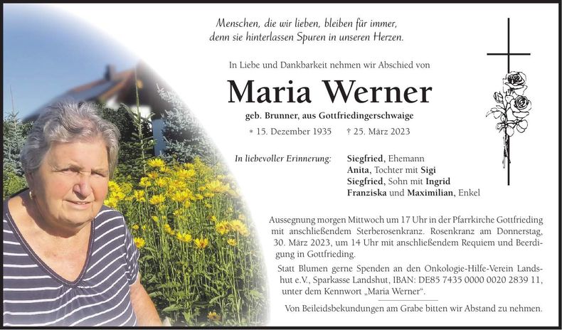 Traueranzeige Maria Werner