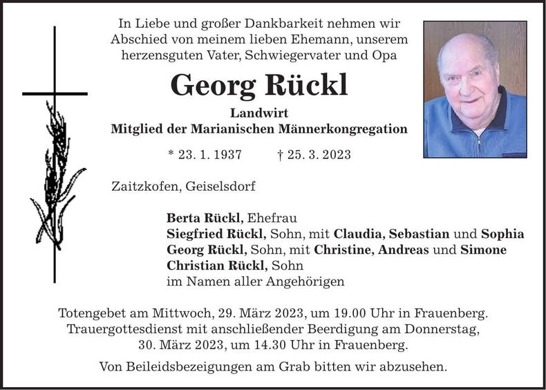 Traueranzeige Georg Rückl