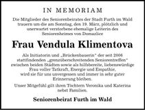 Traueranzeige Vendula Klimentova