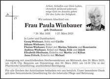 Traueranzeige Paula Winbauer