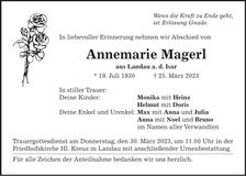 Traueranzeige Annemarie Magerl