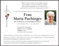 Traueranzeige Maria Puchinger