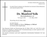 Traueranzeige Manfred Volk
