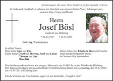 Traueranzeige Josef Bösl