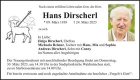 Traueranzeige Johann Dirscherl
